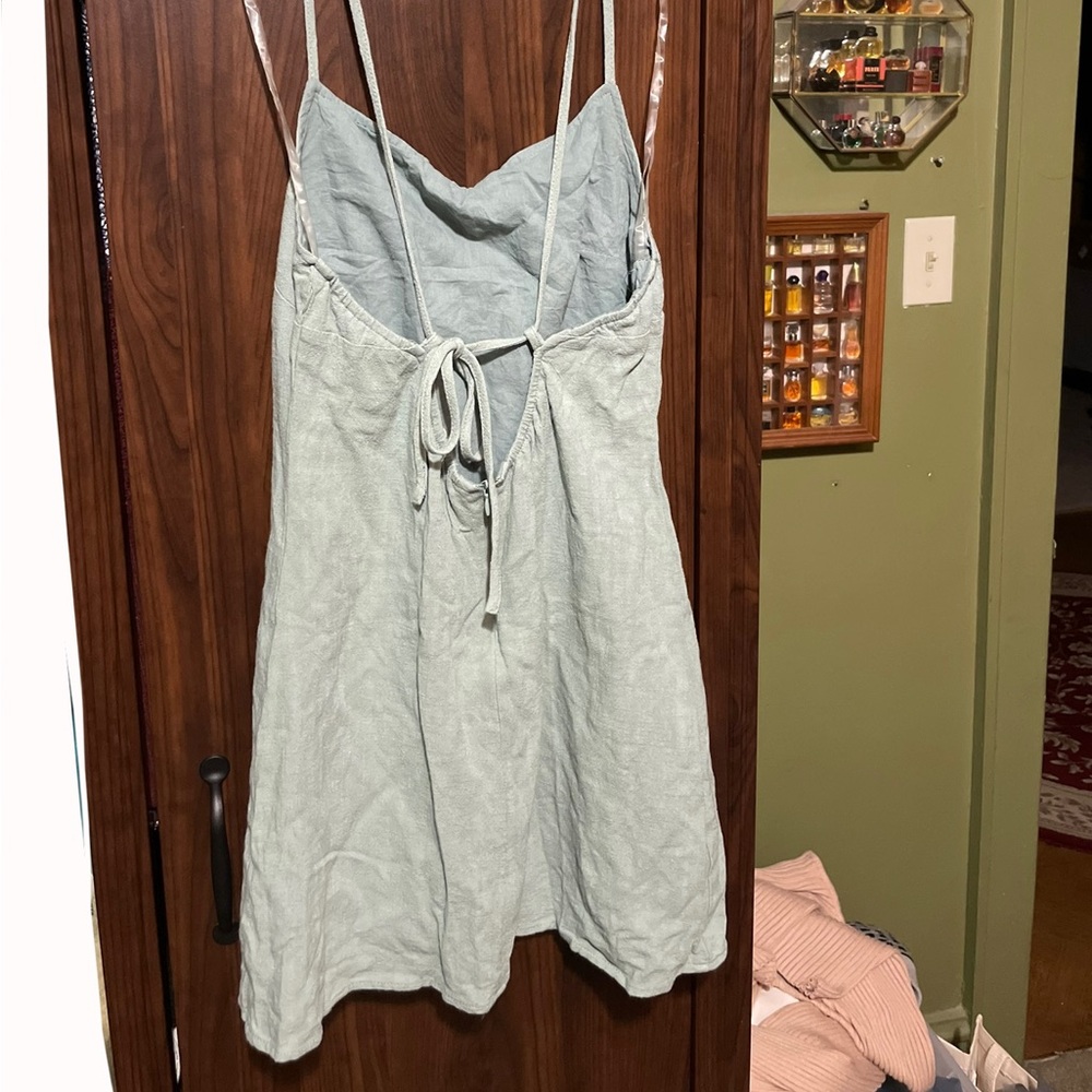 Pacsun/ LA Hearts mini dress - linen - muted green - small - half open back